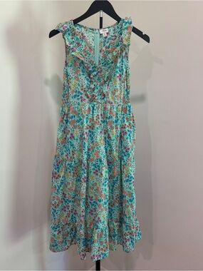 J.Crew Printed Smocked Ruffleneck Midi Dress size 4